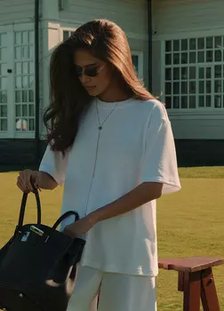 Костюм-двойка из переработанного хлопка Comfort Fit: футболка + брюки, white - Onesize