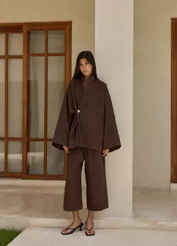 Костюм Kyoto изо льна: кимоно + кюлоты - Коричневый