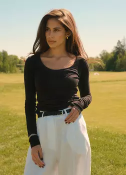 Лонгслив из тонкой шерсти, black - XS-S