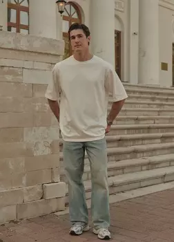 Мужская базовая футболка из плотного хлопка, белый - S-M