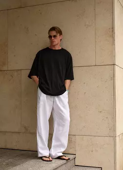 Мужские брюки на резинке изо льна - Белые