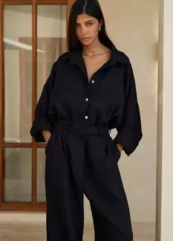 Рубашка изо льна - Чёрная