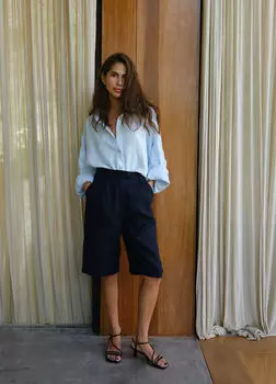 Рубашка изо льна - Голубая