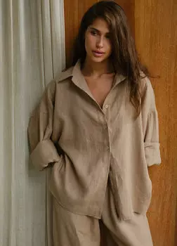 Рубашка изо льна - Бежевая