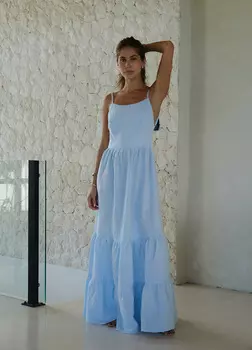 Сарафан изо льна с открытой спиной, sky - Onesize