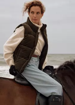 Утеплённый жилет из итальянского вельвета, olive - XS-S