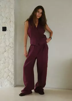 Жилет изо льна - Бордовый