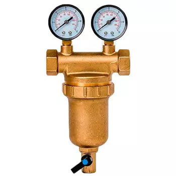 Магистральный фильтр Гейзер Бастион 7508145201 с двумя манометрами для холодной и горячей воды 3/4