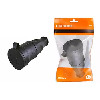 Розетка TDM переносная с заглушкой каучук 2Р+РЕ 16А 250В IP44 (аналог SBE-16-S07-R)