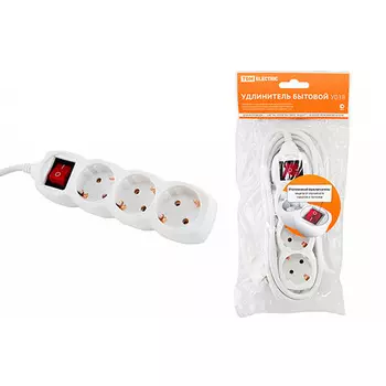 Удлинитель TDM бытовой У03В выключатель, 3 гнезда, 5метров, с заземлением, ПВС 3х1мм2 16А/250В
