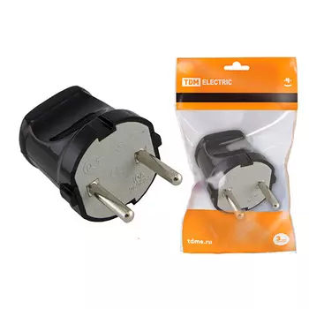 Вилка TDM б/з черная 6А 250В (аналог SBE-10-P04-b)