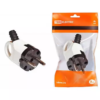 Вилка TDM угловая с ушком с/з белая 16А 250В (аналог SBE-16-P03-w)