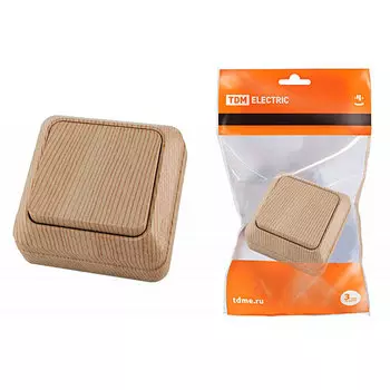 Выключатель TDM Ладога 1-клавишный открытой установки IP20 10А сосна