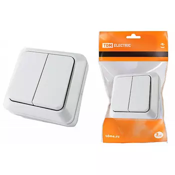 Выключатель TDM Ладога 2-клавишный открытой установки IP20 10А белый