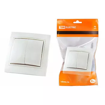 Выключатель TDM Таймыр 2 клавишный 10А белый