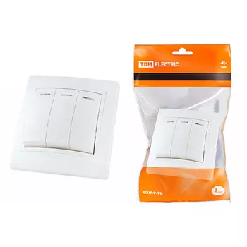 Выключатель TDM Таймыр 3 клавишный с подсветкой 10А белый