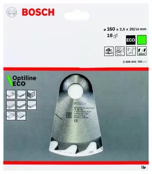 Диск пильный твердосплавный Bosch Ф160х20мм 18зуб. (optiline eco 2.608.641.785)