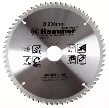 Диск пильный твердосплавный Hammer Ф200х30мм 64зуб.