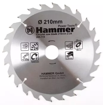 Диск пильный твердосплавный Hammer Ф210х30мм 24зуб.