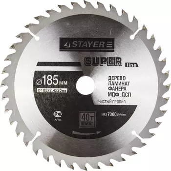Диск пильный твердосплавный Stayer Ф185х20мм 40зуб. (master 3682-185-20-40)