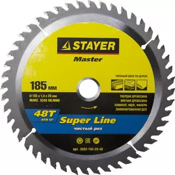 Диск пильный твердосплавный Stayer Ф185х20мм 48зуб. (master 3682-185-20-48)