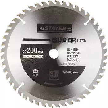 Диск пильный твердосплавный Stayer Ф200х30мм 48зуб. (master 3682-200-30-48)