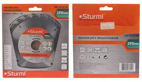Диск пильный твердосплавный Sturm! Ф190х30мм 24зуб. (9020-190-30-24t)