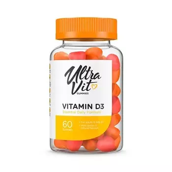 Витамин Д3 600 МЕ жевательные пастилки Ultravit/VPLAB Gummies Vitamin D3, 60 жевательных пастилок, со вкусом персика, манго, клубники