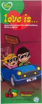 Ароматизатор для автомобилей, дома и офиса Love is с ароматом вишни и лимона