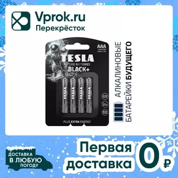 Батарейки Tesla Black+ ААА 1.5V 4шт. Доставим до двери!