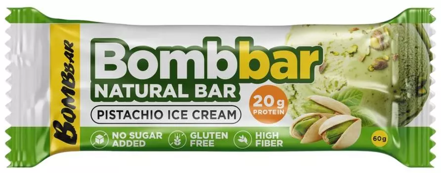 Батончик Bombbar неглазированный Фисташковый пломбир 60г