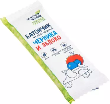 Батончик фруктово-ореховый Зеленая линия Черника и Яблоко 35г