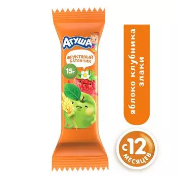 Батончик фруктовый Агуша Яблоко-клубника-злаки 15г