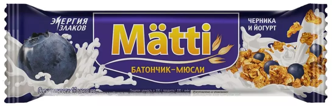 Батончик-мюсли Matti Черника и йогурт