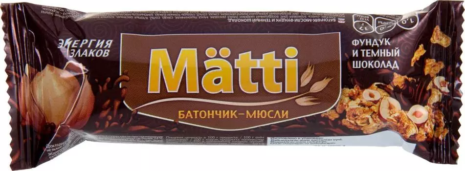 Батончик-мюсли Matti Фундук и темный шоколад 24г