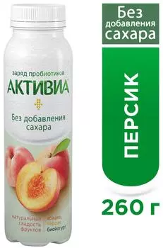 Биойогурт питьевой Активиа Яблоко Персик без сахара 2% 260г