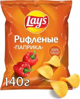 Чипсы Lays Рифленые Паприка 140г - Vprok.ru Перекрёсток
