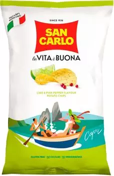 Чипсы San Carlo Piu Gusto Лайм и розовый перец 150г