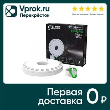Фонарь кемпинговый Gauss GFL003 24LED 300lm 3xAA белый магнит и карабин LED