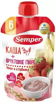 Фруктово-зерновое пюре Semper Бананово-клубничное с кашей с 6 месяцев 120г