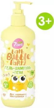 Гель-шампунь и пена для ванной 7DAYS Bath Bubble Party 3в1 с дынькой 400мл