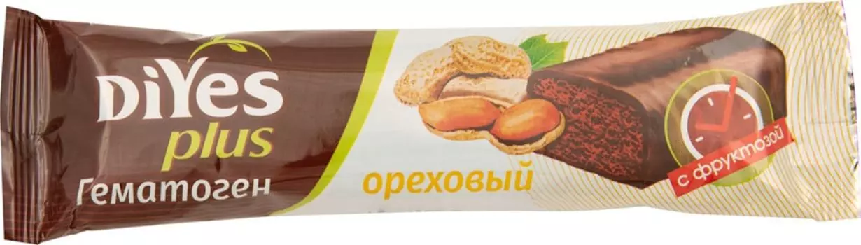 Гематоген DiYes Plus Ореховый с фруктозой 35г