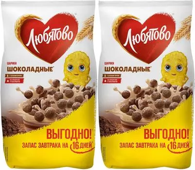 Готовый завтрак Любятово Шарики шоколадные 500г (упаковка 2 шт.)