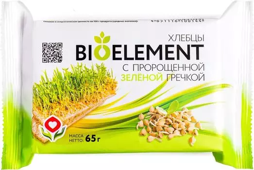 Хлебцы BioElement с пророщенной зеленой гречкой 65г