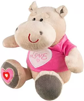 Игрушка мягкая MaxiToys Бегемот Боня в Маечке с Сердцем 23см