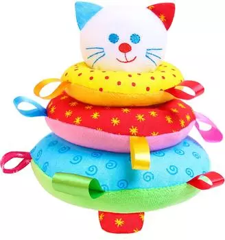 Игрушка развивающая Мякиши Котик пирамидка-погремушка