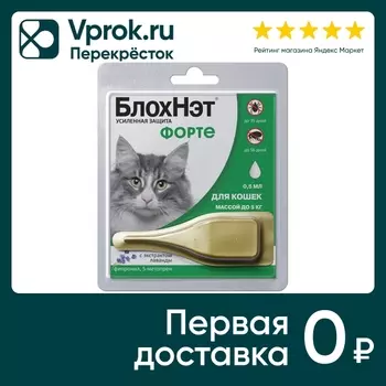 Капли для кошек БлохНэт Форте до 5кг от блох и клещей 0.5мл