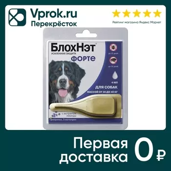 Капли для собак БлохНэт Форте от 30 до 40кг на холку от блох и клещей 4мл