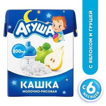 Каша Агуша Засыпай-ка Молочно-рисовая с яблоком и грушей 2.7% 200мл
