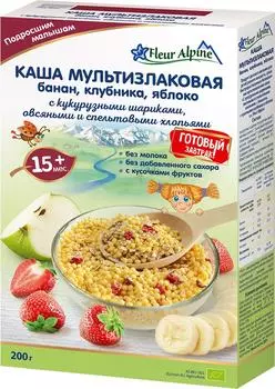 Каша Fleur Alpine Готовый завтрак мультизлаковая Банан Яблоко Клубника с 15 месяцев 200г